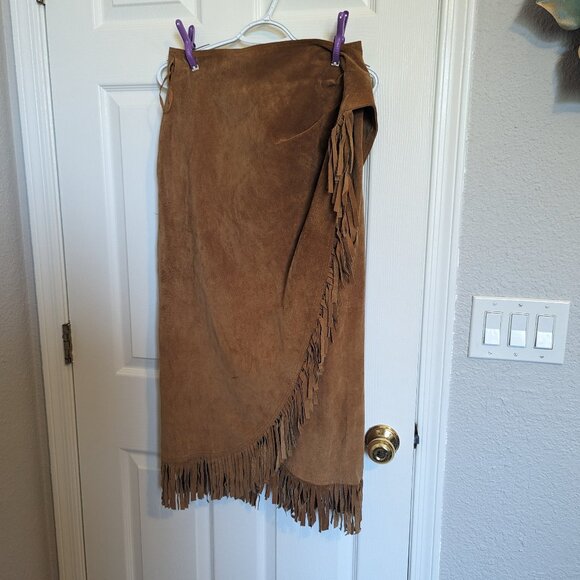 Cedars Dresses & Skirts - 80s FRINGED Suede WRAP Skirt! | Cedars | L | BOHO VINTAGE | EVC